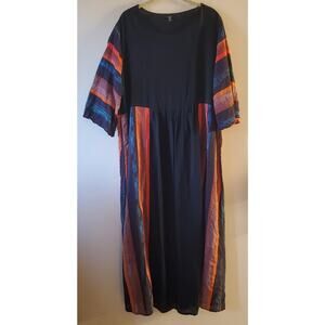 Shein Curve 2XL Maxi Dress Black Colorful Side Stipes Boho Mature Half Slipped
